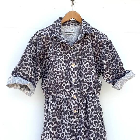 Overlover Hope Canvas Jumpsuit Boilersuit Lilac Leopard Medium Revolve - Picture 6 of 12